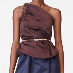 Zara Brown One-Shoulder Blouse